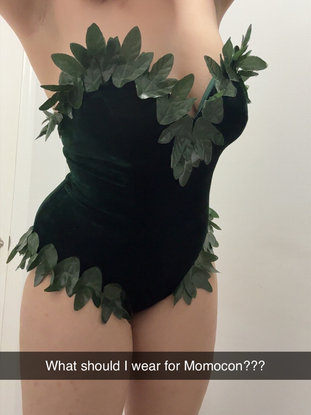 Vintage Dark Green Velvet Leaf Trim Bodysuit - Picture 2 of 8